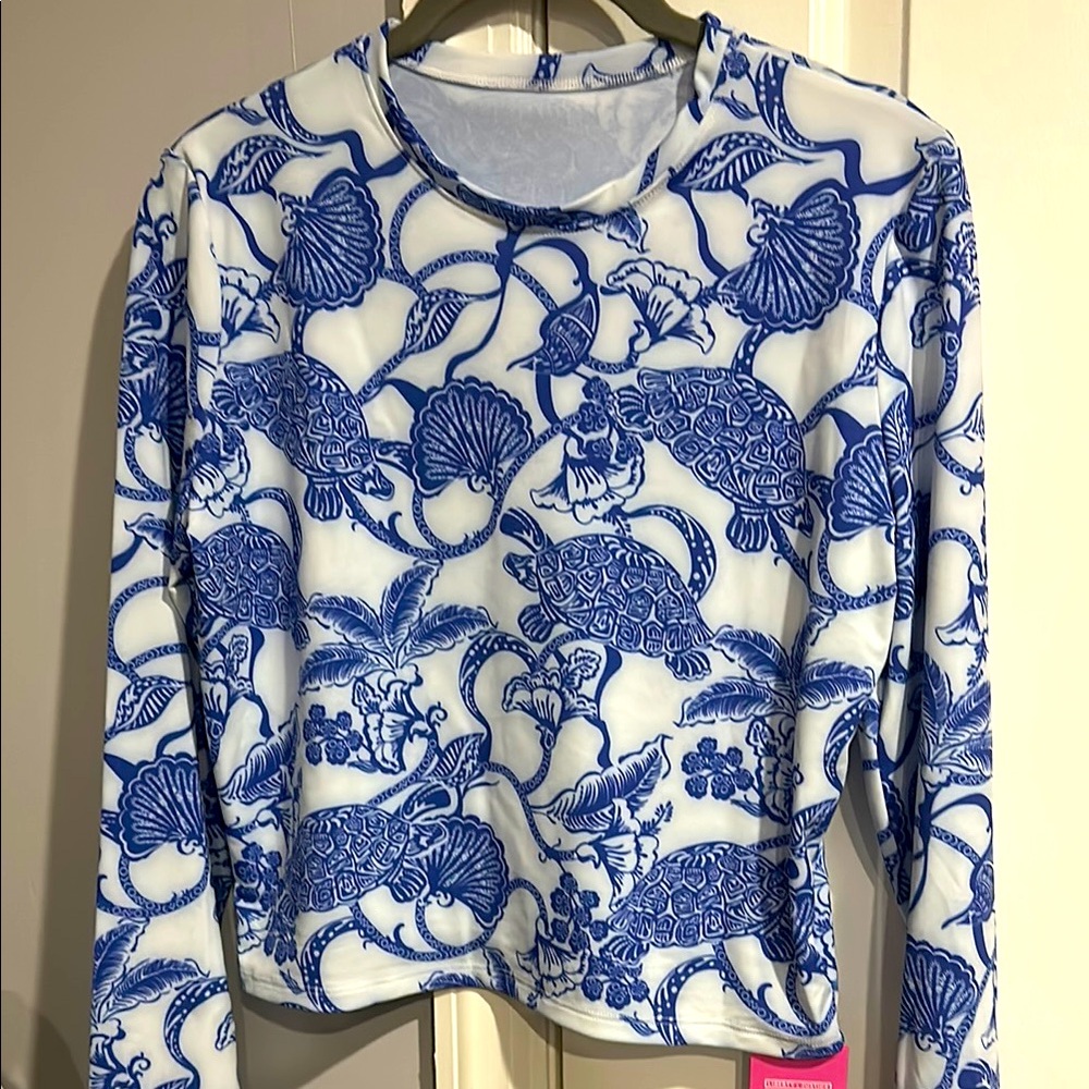 Blue and White Floral Long Sleeve Top